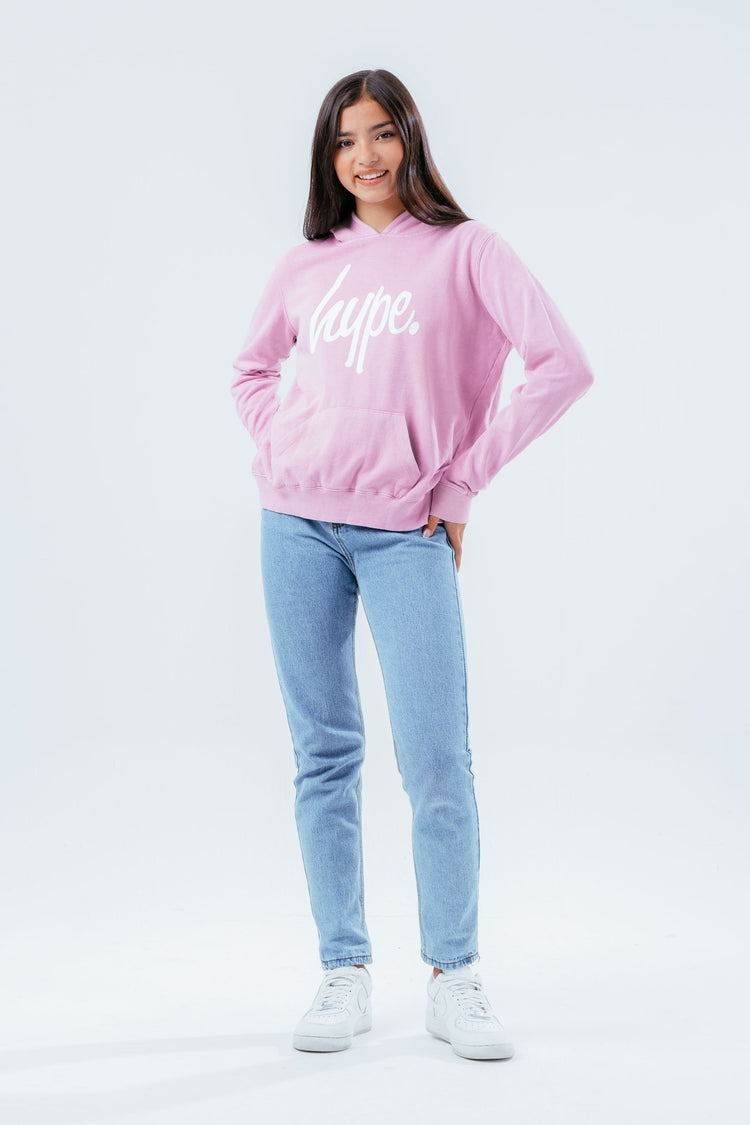 HYPE WASHED LILAC SCRIPT LOGO KIDS PULLOVER HOODIE