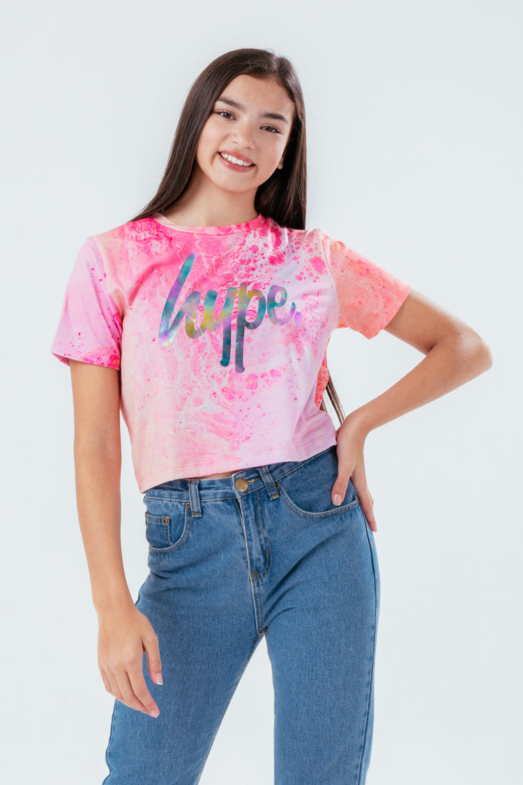 HYPE APRICOT MARBLE KIDS CROP T-SHIRT